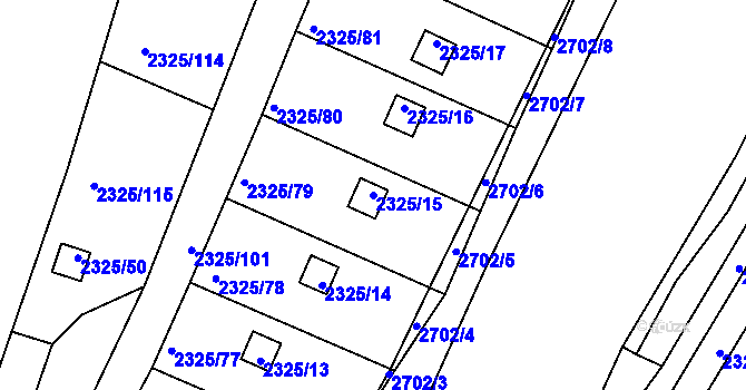 Parcela st. 2325/15 v KÚ Dačice, Katastrální mapa