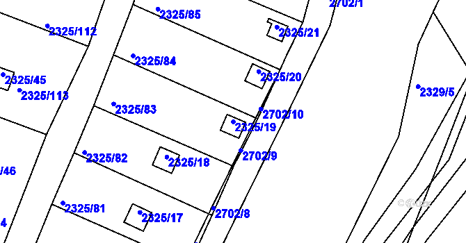 Parcela st. 2325/19 v KÚ Dačice, Katastrální mapa