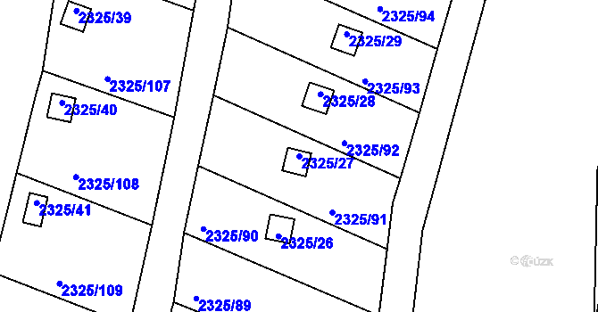 Parcela st. 2325/27 v KÚ Dačice, Katastrální mapa