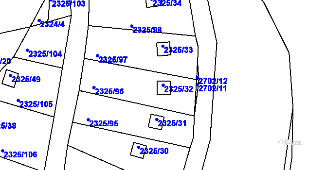 Parcela st. 2325/32 v KÚ Dačice, Katastrální mapa