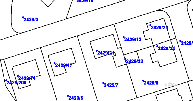 Parcela st. 2429/21 v KÚ Dačice, Katastrální mapa