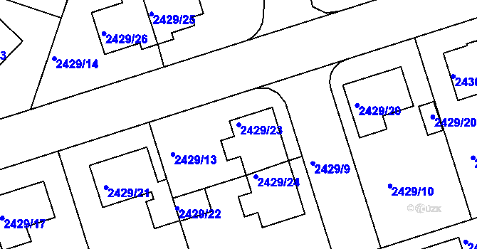 Parcela st. 2429/23 v KÚ Dačice, Katastrální mapa