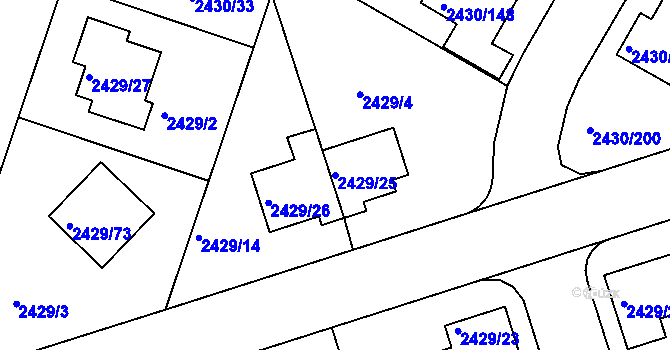 Parcela st. 2429/25 v KÚ Dačice, Katastrální mapa