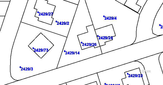 Parcela st. 2429/26 v KÚ Dačice, Katastrální mapa