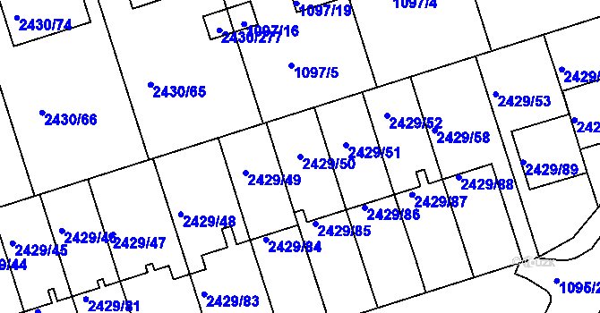 Parcela st. 2429/50 v KÚ Dačice, Katastrální mapa