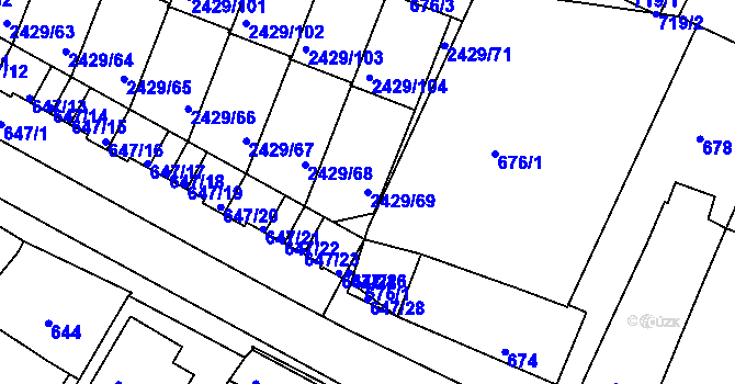 Parcela st. 2429/69 v KÚ Dačice, Katastrální mapa