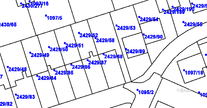 Parcela st. 2429/88 v KÚ Dačice, Katastrální mapa