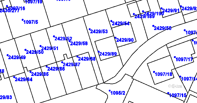 Parcela st. 2429/89 v KÚ Dačice, Katastrální mapa