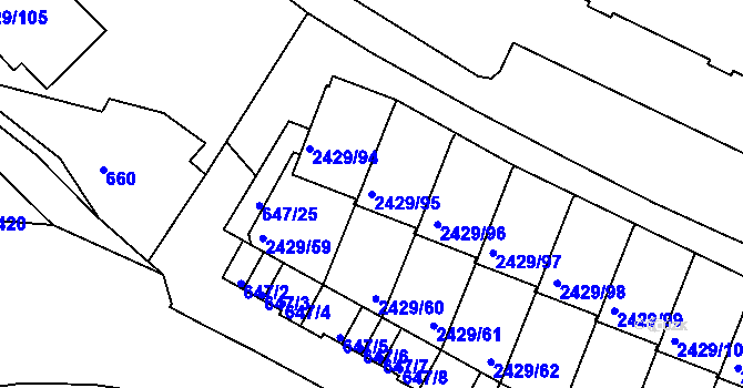 Parcela st. 2429/95 v KÚ Dačice, Katastrální mapa