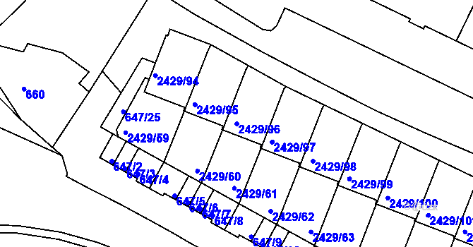 Parcela st. 2429/96 v KÚ Dačice, Katastrální mapa