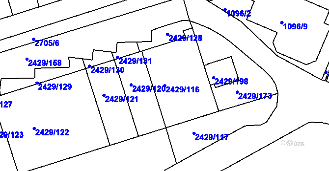 Parcela st. 2429/116 v KÚ Dačice, Katastrální mapa