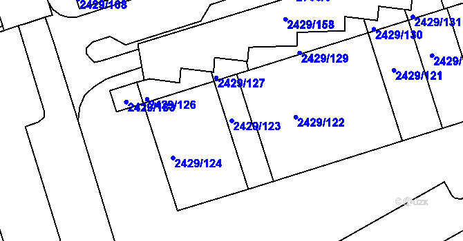 Parcela st. 2429/123 v KÚ Dačice, Katastrální mapa