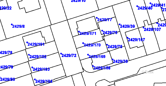 Parcela st. 2429/170 v KÚ Dačice, Katastrální mapa