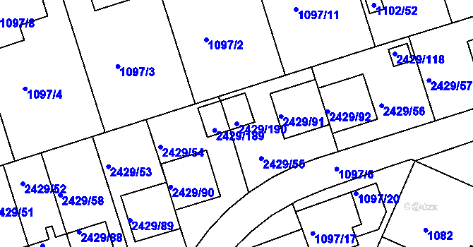 Parcela st. 2429/190 v KÚ Dačice, Katastrální mapa