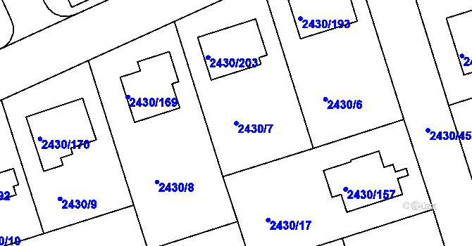 Parcela st. 2430/7 v KÚ Dačice, Katastrální mapa