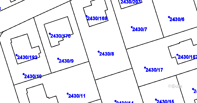 Parcela st. 2430/8 v KÚ Dačice, Katastrální mapa