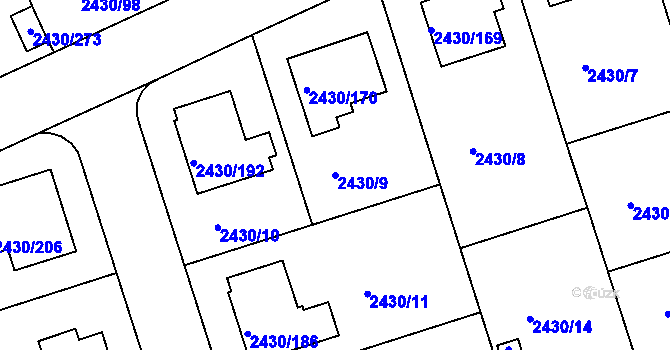 Parcela st. 2430/9 v KÚ Dačice, Katastrální mapa