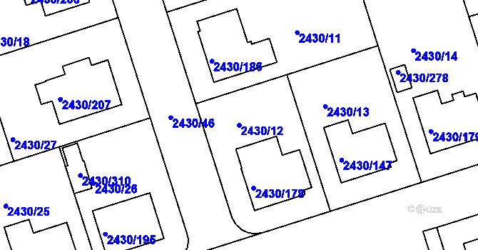 Parcela st. 2430/12 v KÚ Dačice, Katastrální mapa