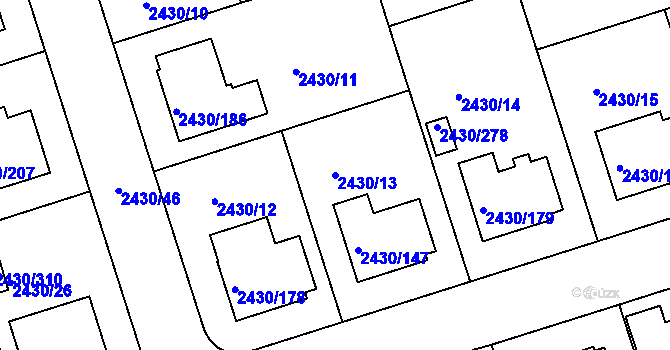 Parcela st. 2430/13 v KÚ Dačice, Katastrální mapa