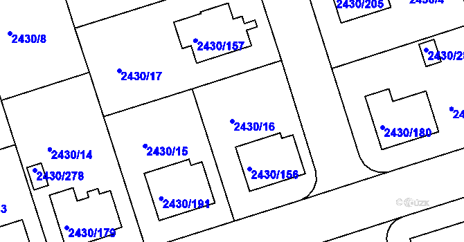 Parcela st. 2430/16 v KÚ Dačice, Katastrální mapa