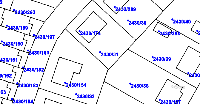 Parcela st. 2430/31 v KÚ Dačice, Katastrální mapa
