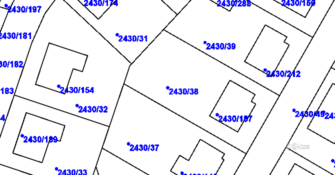 Parcela st. 2430/38 v KÚ Dačice, Katastrální mapa