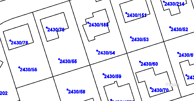 Parcela st. 2430/54 v KÚ Dačice, Katastrální mapa