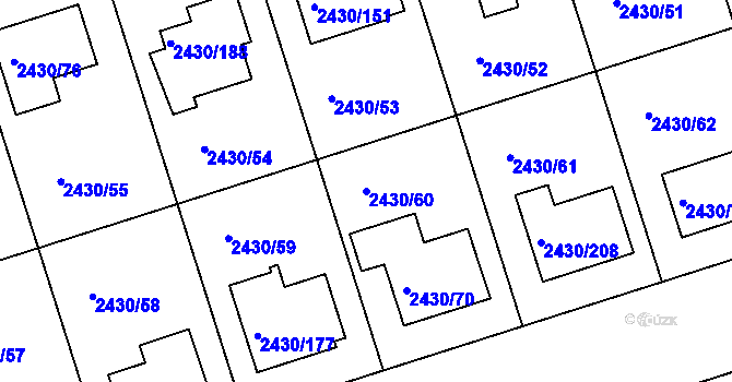 Parcela st. 2430/60 v KÚ Dačice, Katastrální mapa