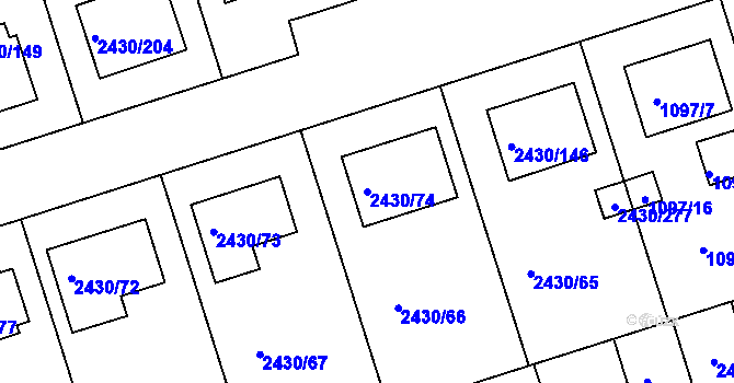 Parcela st. 2430/74 v KÚ Dačice, Katastrální mapa