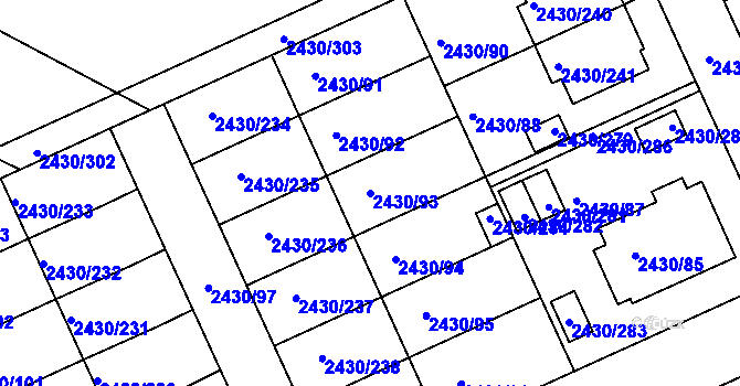 Parcela st. 2430/93 v KÚ Dačice, Katastrální mapa