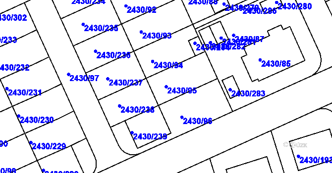 Parcela st. 2430/95 v KÚ Dačice, Katastrální mapa
