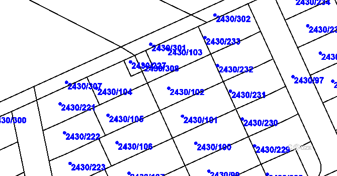 Parcela st. 2430/102 v KÚ Dačice, Katastrální mapa