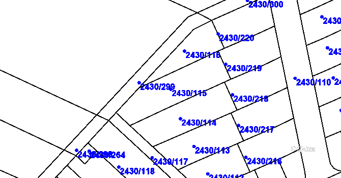 Parcela st. 2430/115 v KÚ Dačice, Katastrální mapa