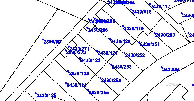 Parcela st. 2430/121 v KÚ Dačice, Katastrální mapa