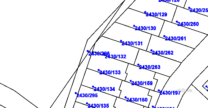 Parcela st. 2430/132 v KÚ Dačice, Katastrální mapa