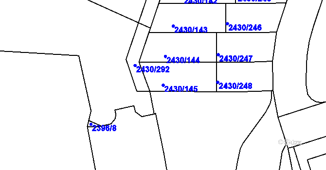 Parcela st. 2430/145 v KÚ Dačice, Katastrální mapa