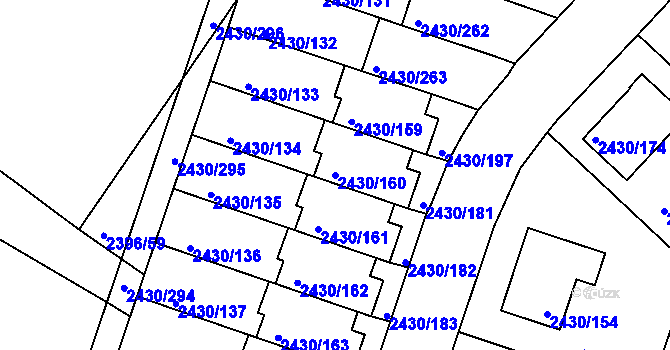 Parcela st. 2430/160 v KÚ Dačice, Katastrální mapa