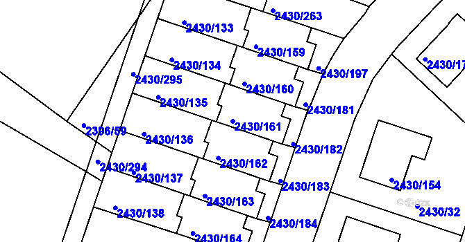 Parcela st. 2430/161 v KÚ Dačice, Katastrální mapa