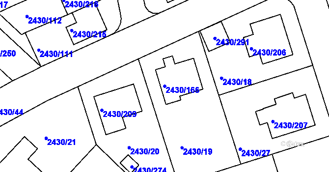 Parcela st. 2430/166 v KÚ Dačice, Katastrální mapa