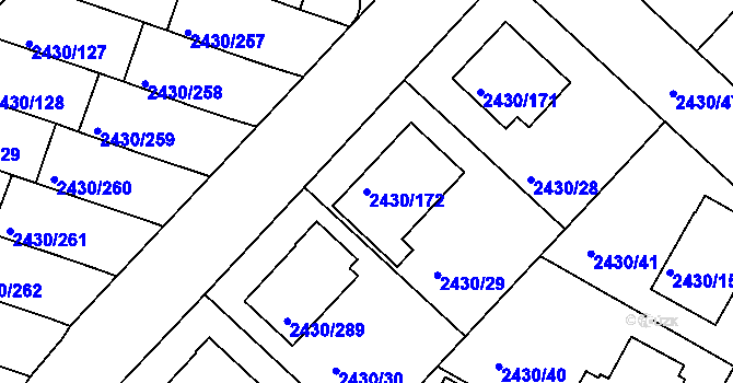 Parcela st. 2430/172 v KÚ Dačice, Katastrální mapa