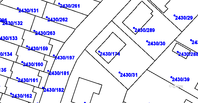 Parcela st. 2430/174 v KÚ Dačice, Katastrální mapa