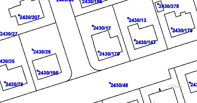 Parcela st. 2430/178 v KÚ Dačice, Katastrální mapa