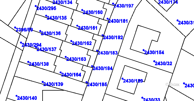 Parcela st. 2430/183 v KÚ Dačice, Katastrální mapa
