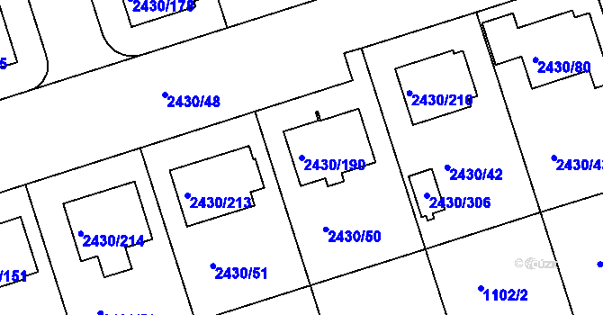 Parcela st. 2430/190 v KÚ Dačice, Katastrální mapa