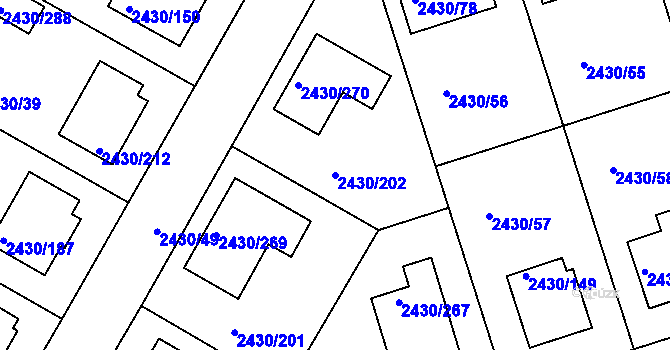 Parcela st. 2430/202 v KÚ Dačice, Katastrální mapa