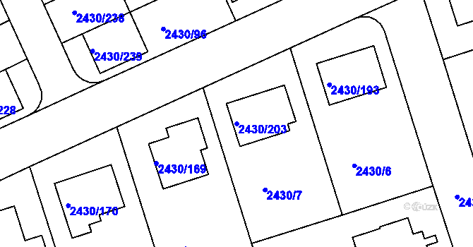 Parcela st. 2430/203 v KÚ Dačice, Katastrální mapa