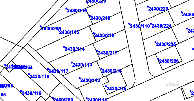 Parcela st. 2430/217 v KÚ Dačice, Katastrální mapa