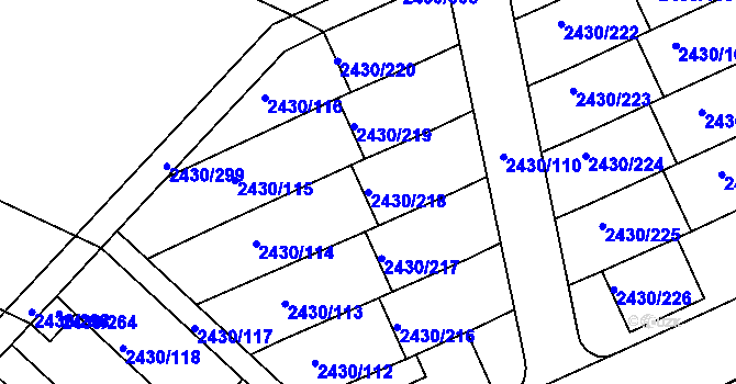 Parcela st. 2430/218 v KÚ Dačice, Katastrální mapa