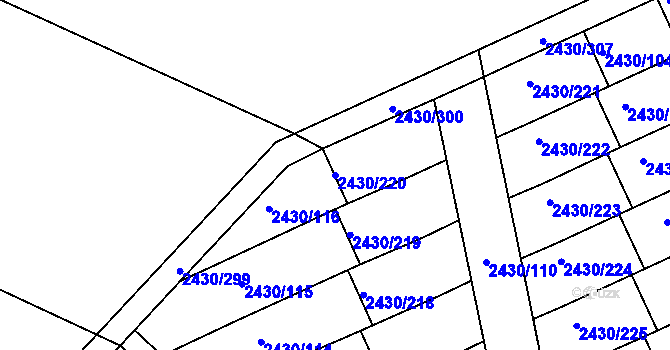 Parcela st. 2430/220 v KÚ Dačice, Katastrální mapa