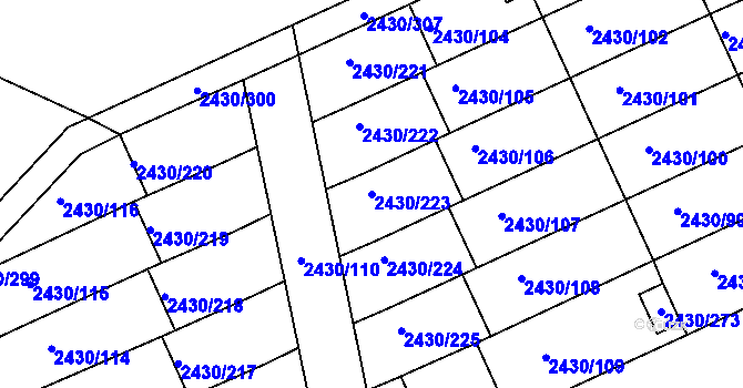 Parcela st. 2430/223 v KÚ Dačice, Katastrální mapa